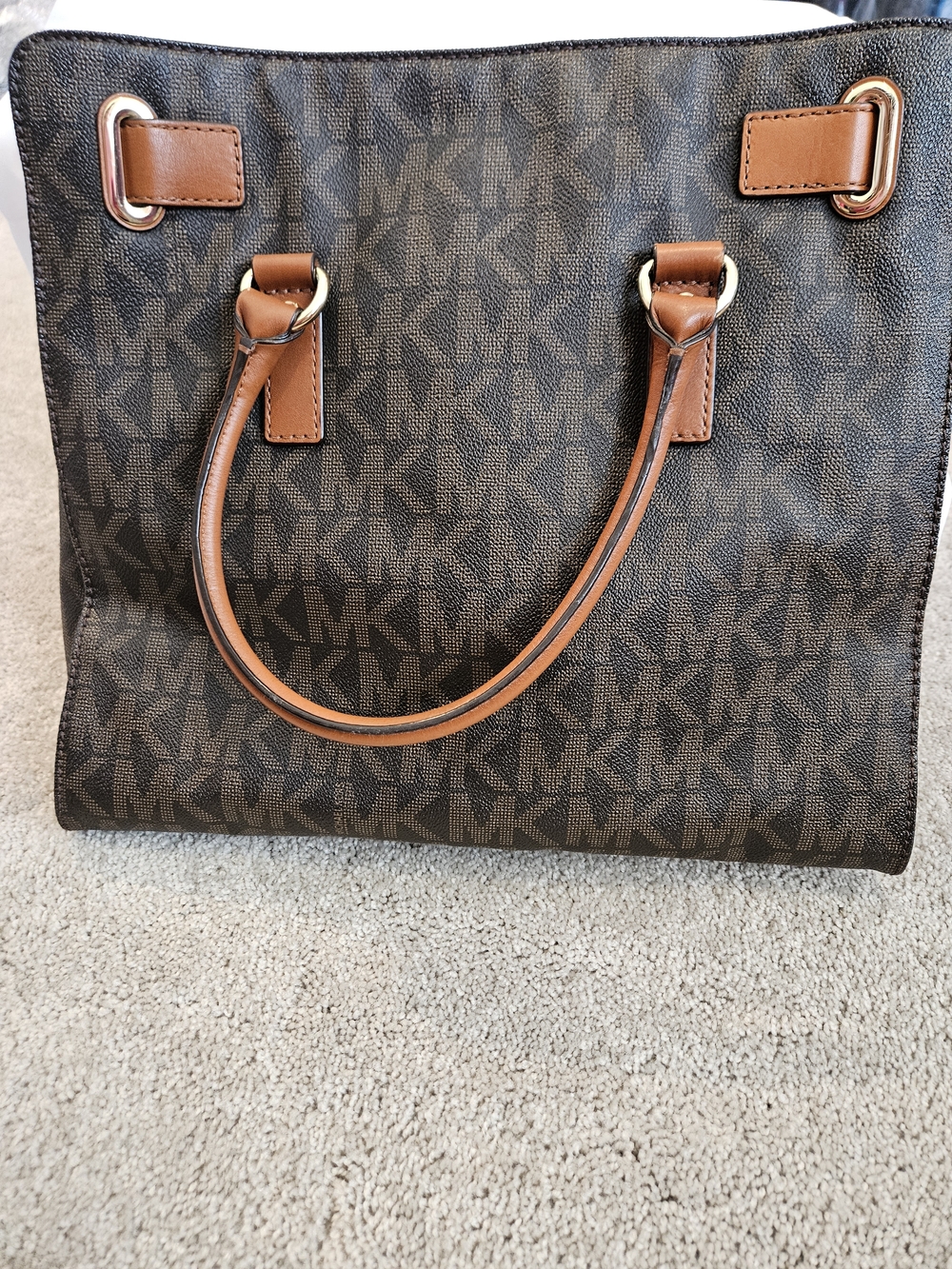 Michael Kors Brown Logo Satchel with Tan Leather Trim - Picture 2 of 4